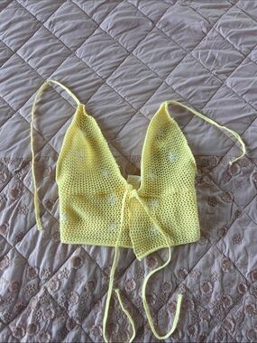 Yellow Crochet Tie-Front Tank Top